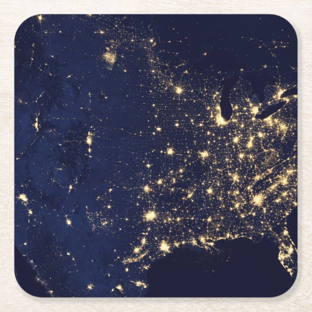 Dessous-de-verre Carré En Papier Ville Des États-Unis La Nuit. (Devant)