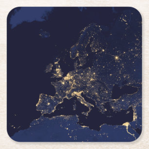 Dessous-de-verre Carré En Papier Ville Éclairante Dans Plusieurs Villes Européennes