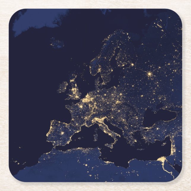 Dessous-de-verre Carré En Papier Ville Éclairante Dans Plusieurs Villes Européennes (Devant)