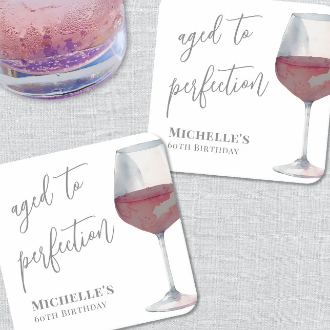Dessous-de-verre Carré En Papier Vin Âgé À Parfait Anniversaire (Wine Aged To Perfection Birthday Square Paper Coaster)
