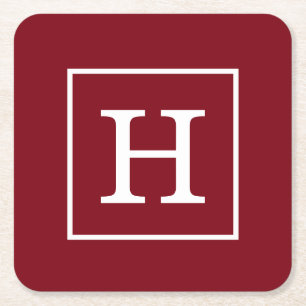 Dessous-de-verre Carré En Papier Vin de Bourgogne blanc encadré Monogramme initial