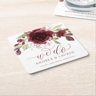 Dessous-de-verre Carré En Papier Vin de Bourgogne Mariage de automne Flore rouge