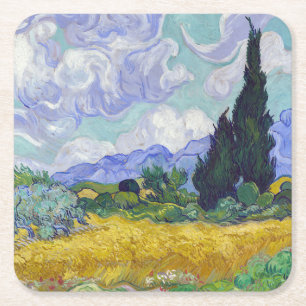 Dessous-de-verre Carré En Papier Vincent Van Gogh - Champ de blé avec cyprès