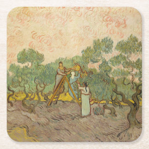 Dessous-de-verre Carré En Papier Vincent van Gogh - Femmes cueillette d'olives