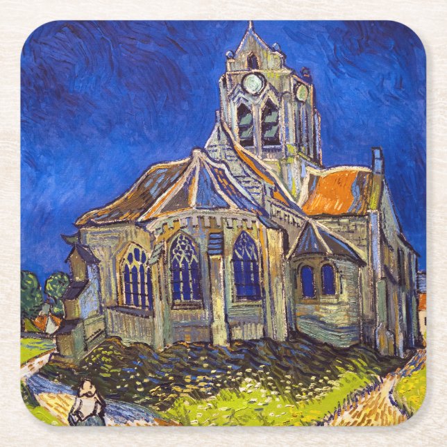 Dessous-de-verre Carré En Papier Vincent van Gogh - L'église d'Auvers (Devant)