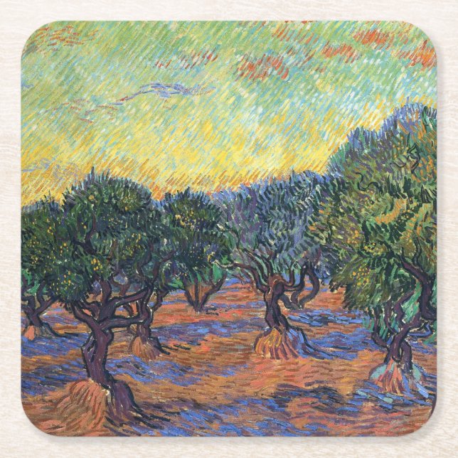 Dessous-de-verre Carré En Papier Vincent Van Gogh Oliveraie Impressionnisme Art (Devant)