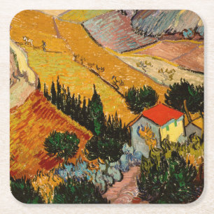 Dessous-de-verre Carré En Papier Vincent van Gogh - Paysage, Maison et Plowman