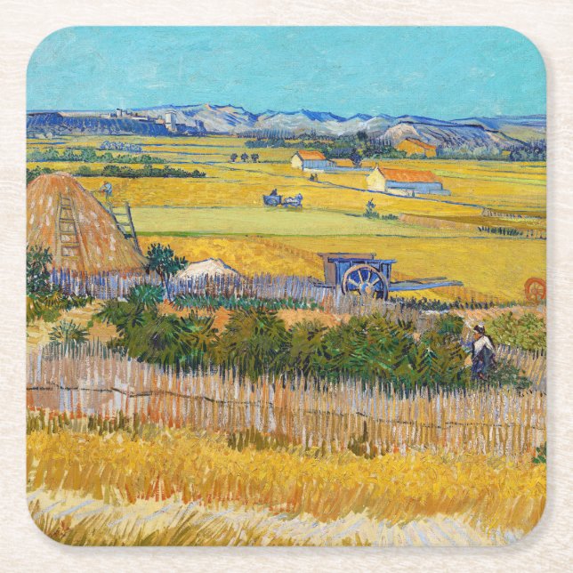 Dessous-de-verre Carré En Papier Vincent van Gogh - Récolte à La Crau (Devant)