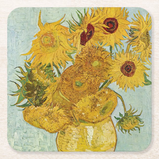 Dessous-de-verre Carré En Papier Vincent Van Gogh - Vase avec douze tournesols (Devant)
