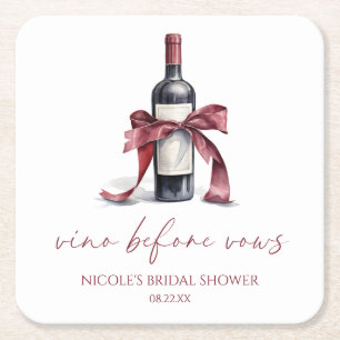 Dessous-de-verre Carré En Papier Vino Before Vows Bouteille de Vin Rouge Ruban Baby