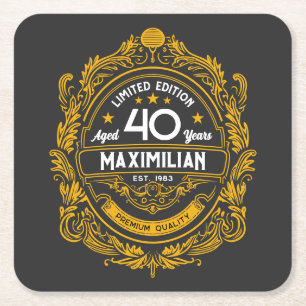 Dessous-de-verre Carré En Papier Vintage 40e anniversaire Whiskey Étiquette avec vo