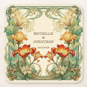 Dessous-de-verre Carré En Papier Vintage Art nouveau Botanique Mucha Merci