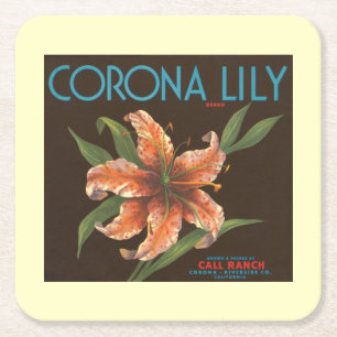 Dessous-de-verre Carré En Papier Vintage Corona Lily California Fruit Crate Étiquet