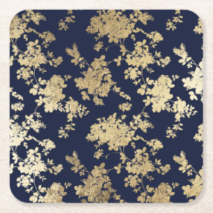 Dessous-de-verre Carré En Papier Vintage country chic marine bleu faux or floral