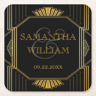 Dessous-de-verre Carré En Papier Vintage Elegant Art Déco Black Gold Mariage