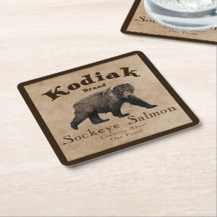 Dessous-de-verre Carré En Papier Vintage Étiquette Saumon Kodiak