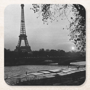Dessous-de-verre Carré En Papier Vintage France Paris Tour Eiffel coucher de soleil