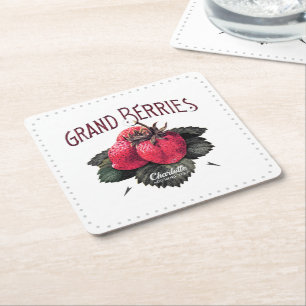 Dessous-de-verre Carré En Papier Vintage Grand Berries Fraises Ajouter Votre Nom