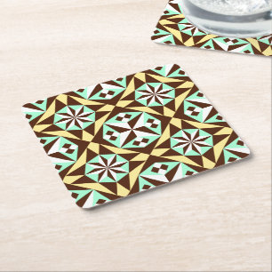 Dessous-de-verre Carré En Papier Vintage Jaune Bleu Brown Blanc Barcelone Motif