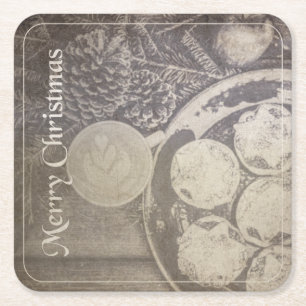 Dessous-de-verre Carré En Papier Vintage Motif de Noël avec Cookies et Café