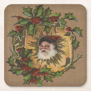 Dessous-de-verre Carré En Papier Vintage Père Noël Antique Holly Christmas