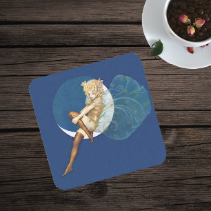 Dessous-de-verre Carré En Papier Vintage Pretty Blue Fairy Bas Bleu Lune Bleue