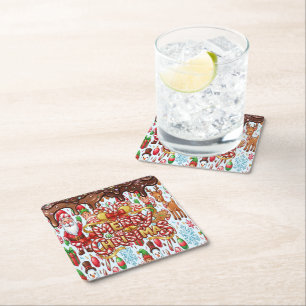 Dessous-de-verre Carré En Papier Vintage Rétro Rouge Canne à Sucre Merveilleux Noël