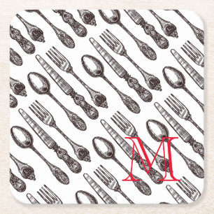 Dessous-de-verre Carré En Papier Vintage Silverware Classic Foodie Initial