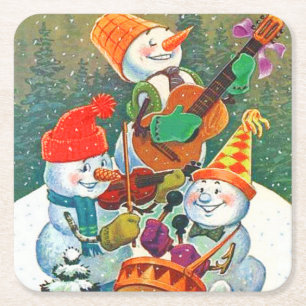 Dessous-de-verre Carré En Papier Vintage Snowman Christmas Band