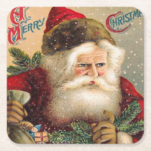 Dessous-de-verre Carré En Papier Vintage Snowy Santa Claus Joyeux Noël