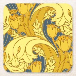 Dessous-de-verre Carré En Papier Vintage Tulip Blue Gold Motif