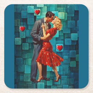 DESSOUS-DE-VERRE CARRÉ EN PAPIER VINTAGE VALENTINE PASSION