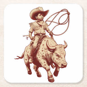 Dessous-de-verre Carré En Papier Vintage Western Ride Fier Petit Cowboy