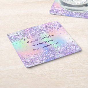 Dessous-de-verre Carré En Papier Violet lavande nom holographique entreprise