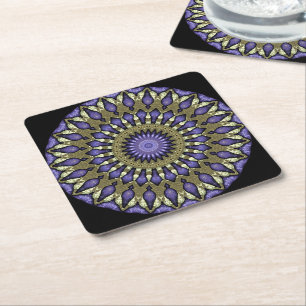 Dessous-de-verre Carré En Papier Violet noir violet Faux or Mandala Motif