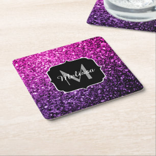 Dessous-de-verre Carré En Papier Violet rose ombre faux parties scintillant scintil