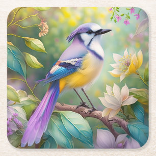 Dessous-de-verre Carré En Papier Violet Tufted Jay Imaginaire Bird