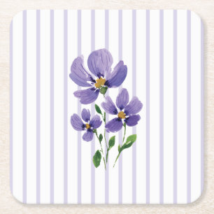 Dessous-de-verre Carré En Papier violettes peintes à l'aquarelle avec des rayures