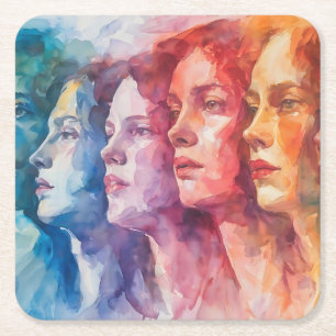 Dessous-de-verre Carré En Papier Visages des femmes - Peinture aquarelle