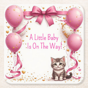 Dessous-de-verre Carré En Papier Vœux de Baby Shower pour un petit chaton 🍼