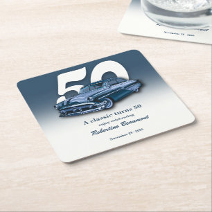 Dessous-de-verre Carré En Papier Voiture Bleue Classique de Voyage Fête son 50e Ann