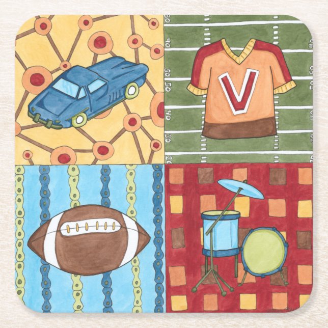Dessous-de-verre Carré En Papier Voiture, Jersey, Football et Kit Drum (Devant)