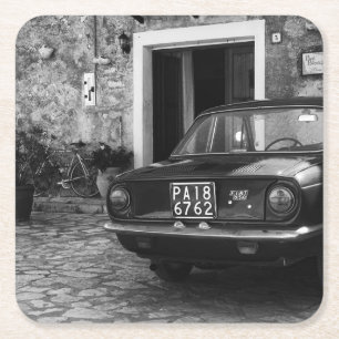 Dessous-de-verre Carré En Papier Voiture Vintage FIAT en Italie en monochrome