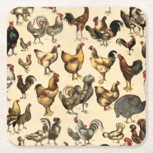 Dessous-de-verre Carré En Papier Volailles anciennes du monde - Races de poules art