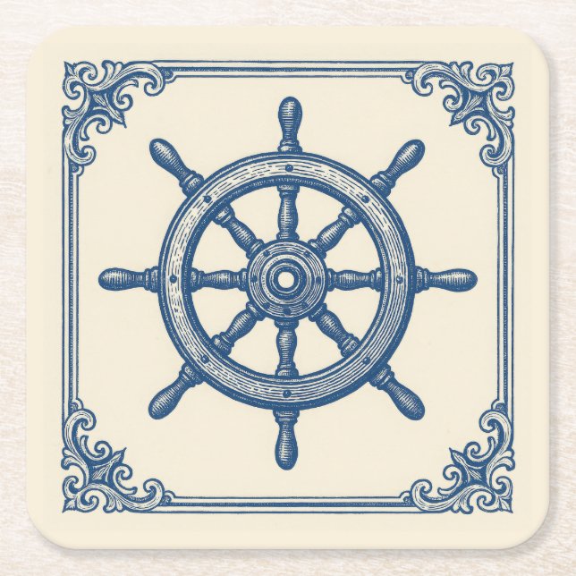 Dessous-de-verre Carré En Papier Volet vintage de capots bleu marine (Devant)