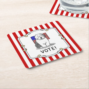 Dessous-de-verre Carré En Papier Votez ! Vieux anglais Sheepdog Grey 1 mignon polit