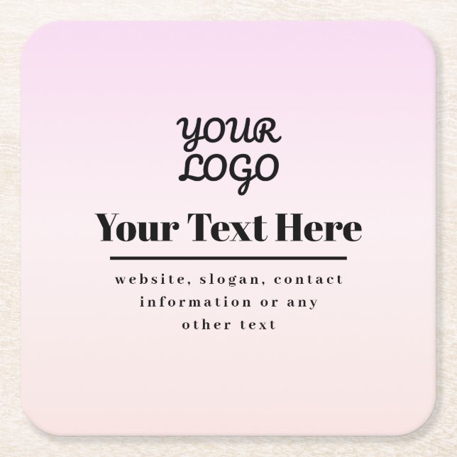 Dessous-de-verre Carré En Papier Votre logo et texte | Ombré rose et pêche (Devant)