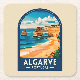 Dessous-de-verre Carré En Papier Voyage Rétro Algarve Portugal Bord de Mer Vintage
