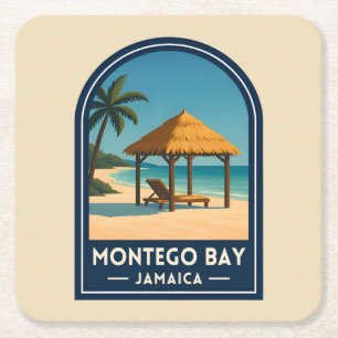 Dessous-de-verre Carré En Papier Voyage Rétro Montego Bay Jamaïque Plage Vintage