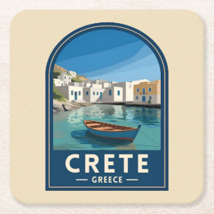 Dessous-de-verre Carré En Papier Voyage Rétro Vintage Crète Grèce Bord de Mer